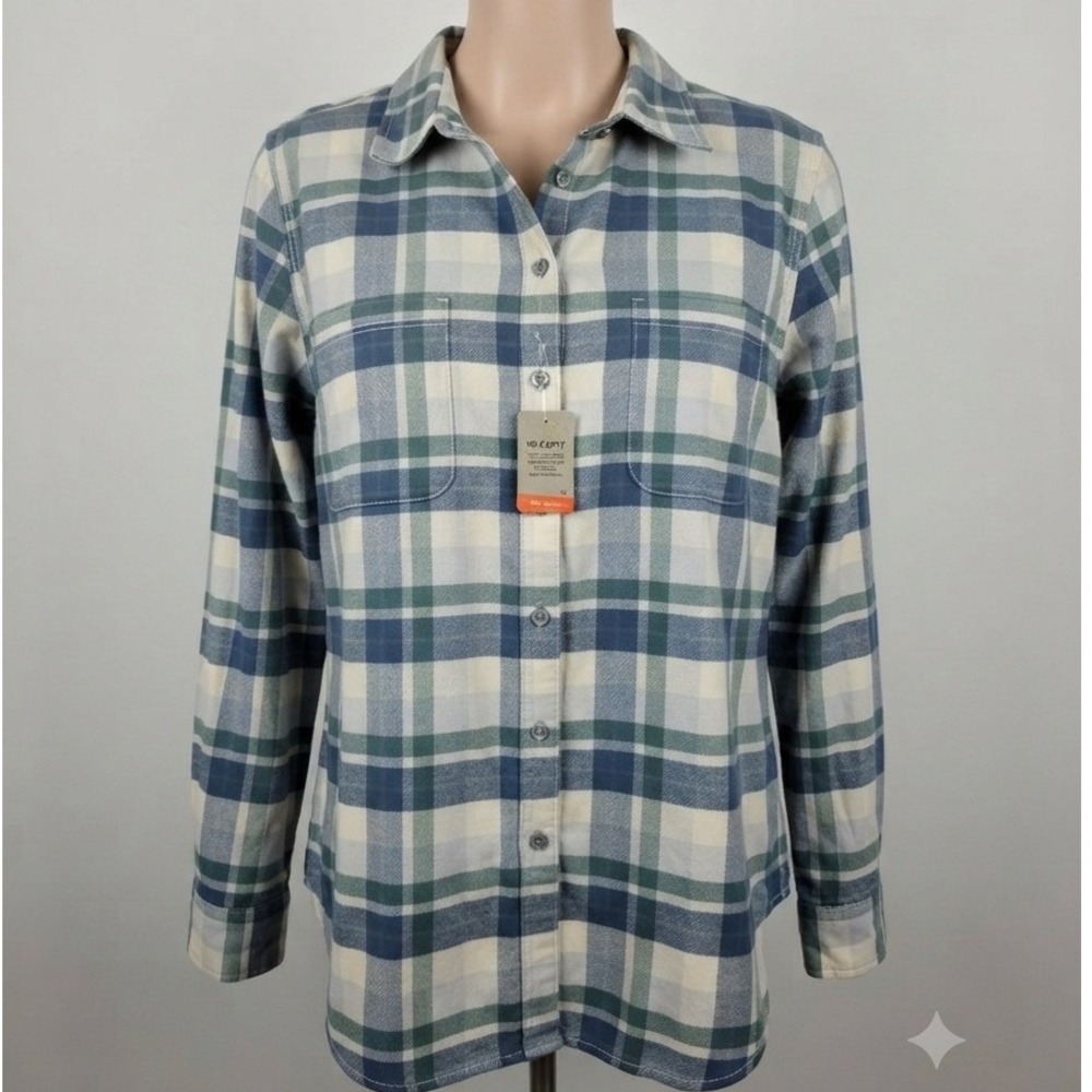 Ridgecut Toughwear Womens 2X Plaid Button Down Shirt No Gap Fit Blue Green New
